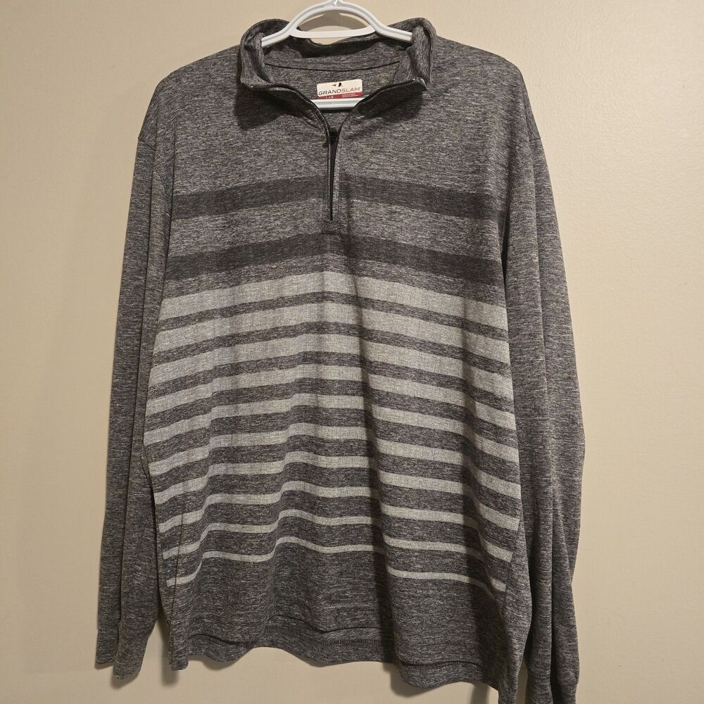 Grand Slam Golf Men’s Large 1/4 Zip Gray Striped Pullover Long Sleeve